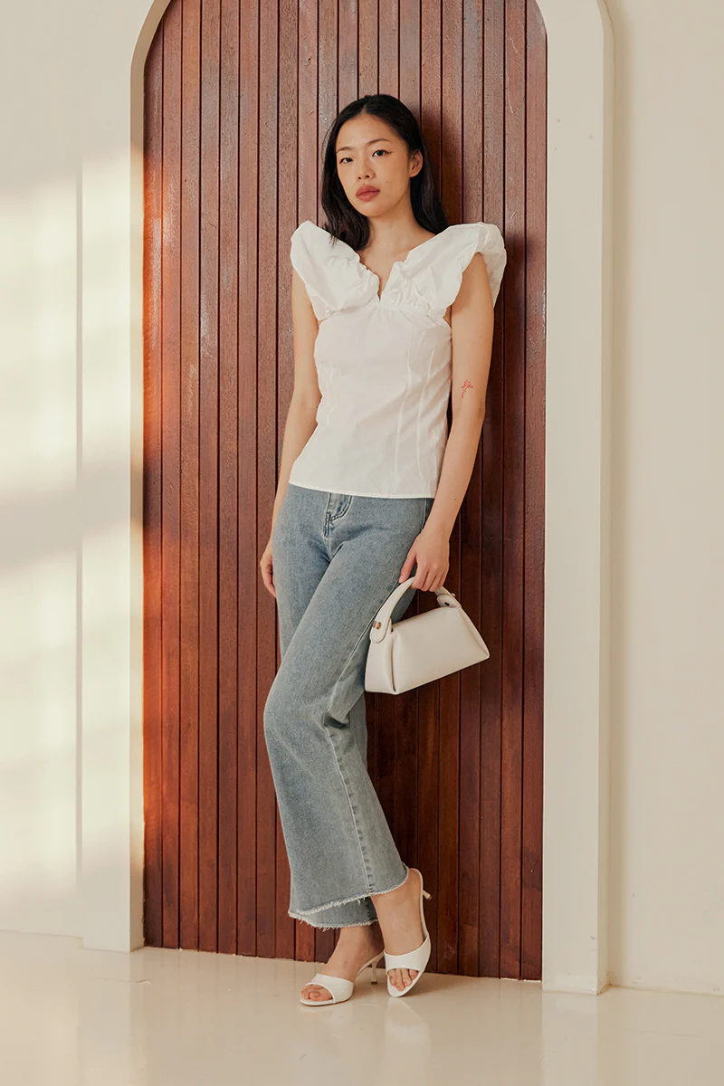 Aberley Round Toe Slip on Heels in Cream Patent
