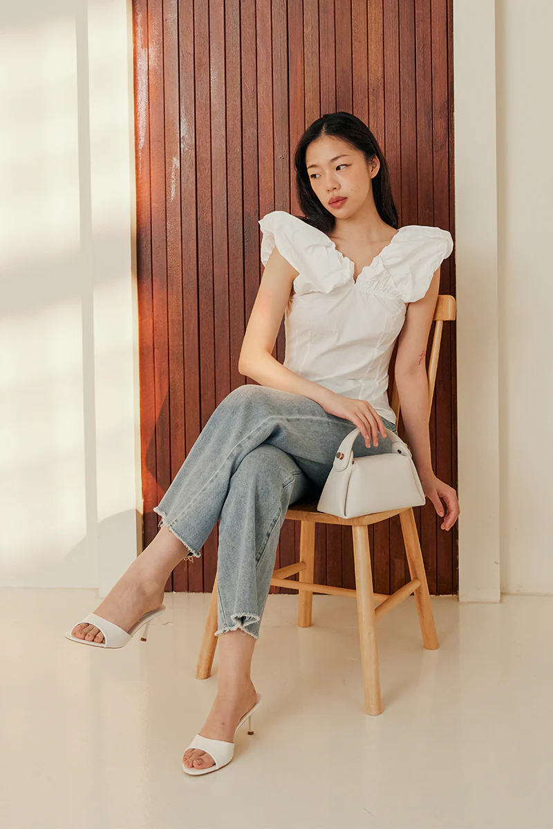 Aberley Round Toe Slip on Heels in Cream Patent - Image 3