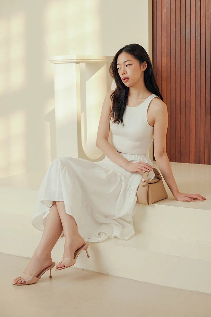 Aberley Round Toe Slip on Heels in Nude Patent - Image 2