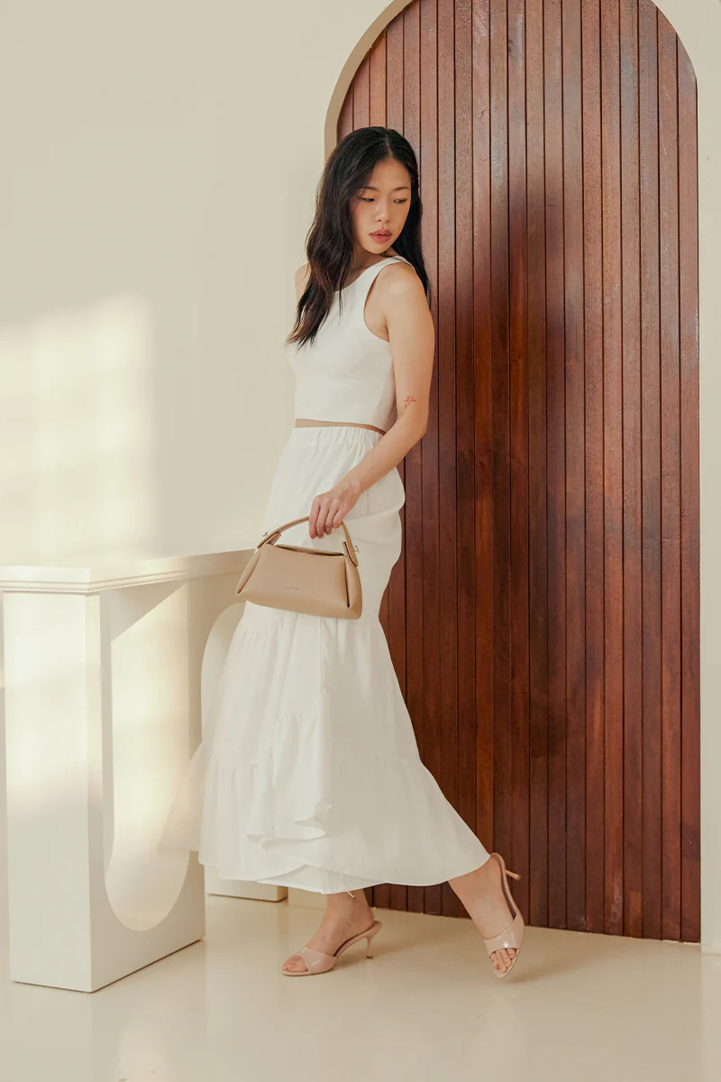 Aberley Round Toe Slip on Heels in Nude Patent - Image 3