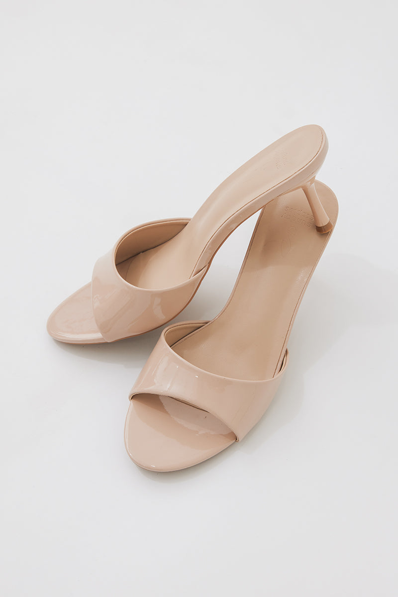 Aberley Round Toe Slip on Heels in Nude Patent - Image 6