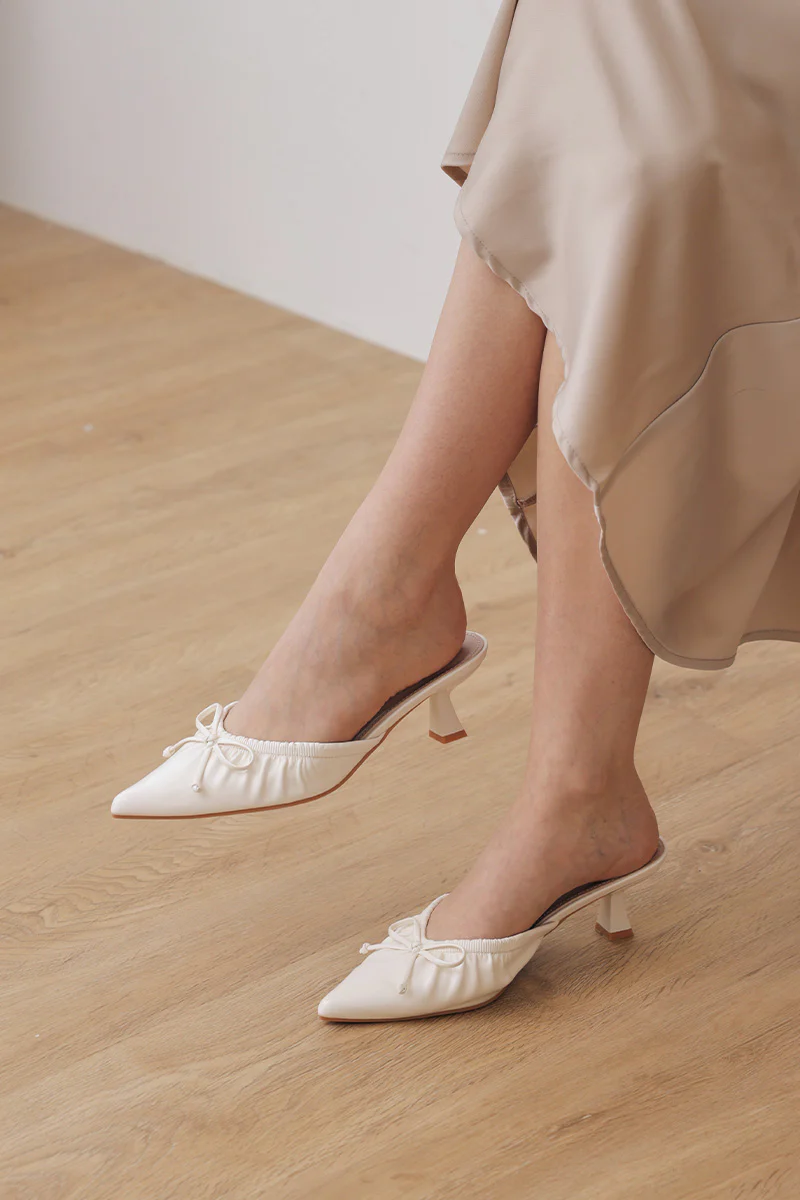 Aisha Ruched Slip-On Mules in Cream - Image 4