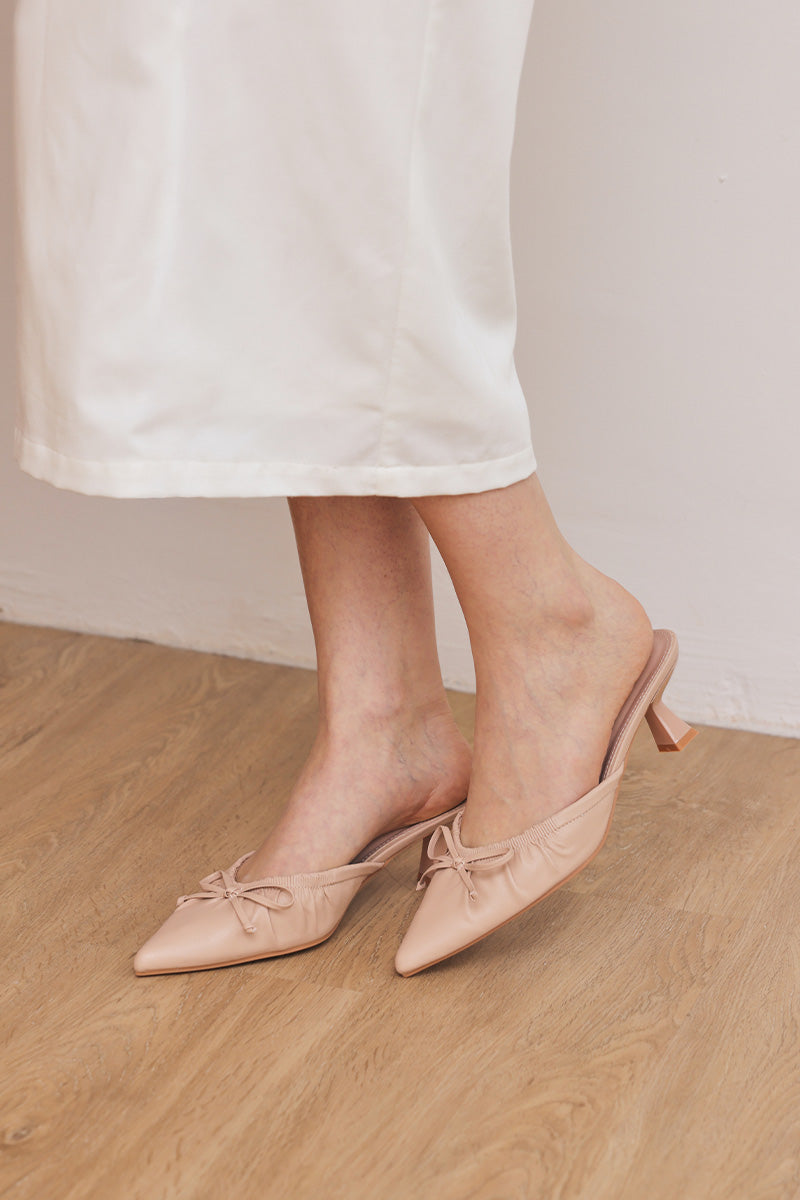 Aisha Ruched Slip-On Mules in Nude - Image 2