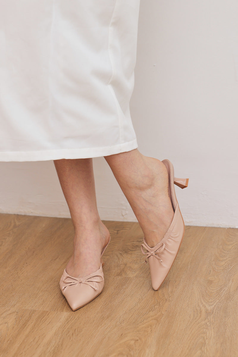 Aisha Ruched Slip-On Mules in Nude - Image 4