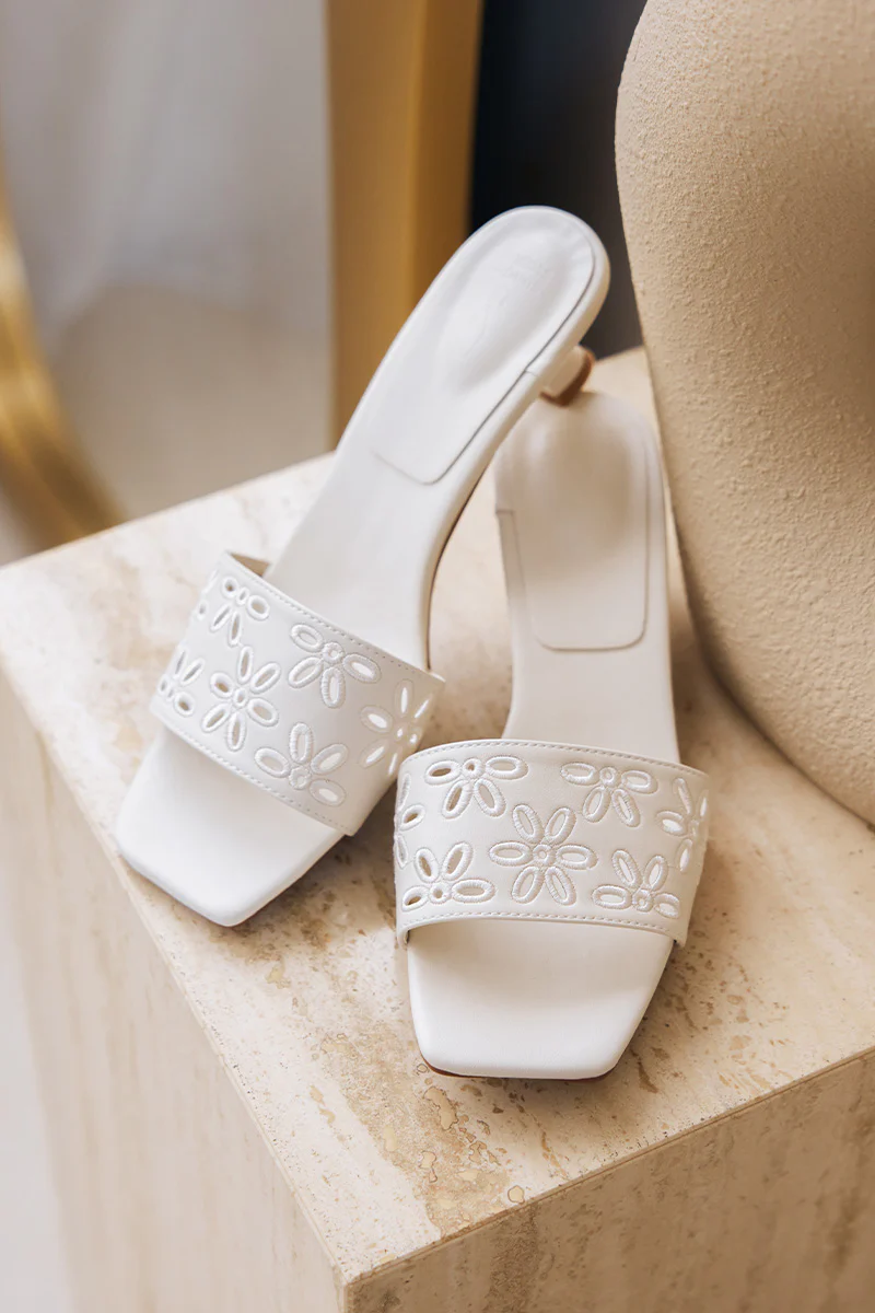 Alize Embroidered Kitten Heels in Cream