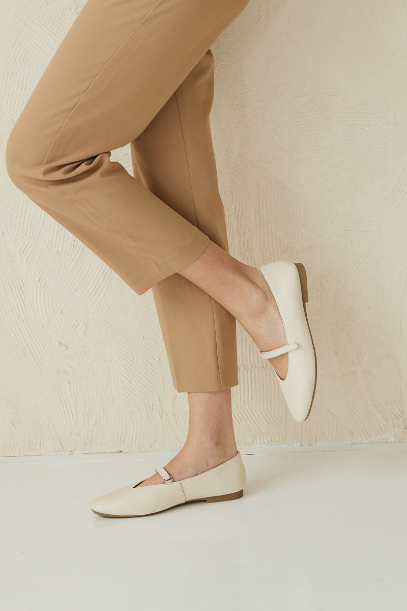Allegro Calf Leather Maryjane Flats in Cream - Image 3