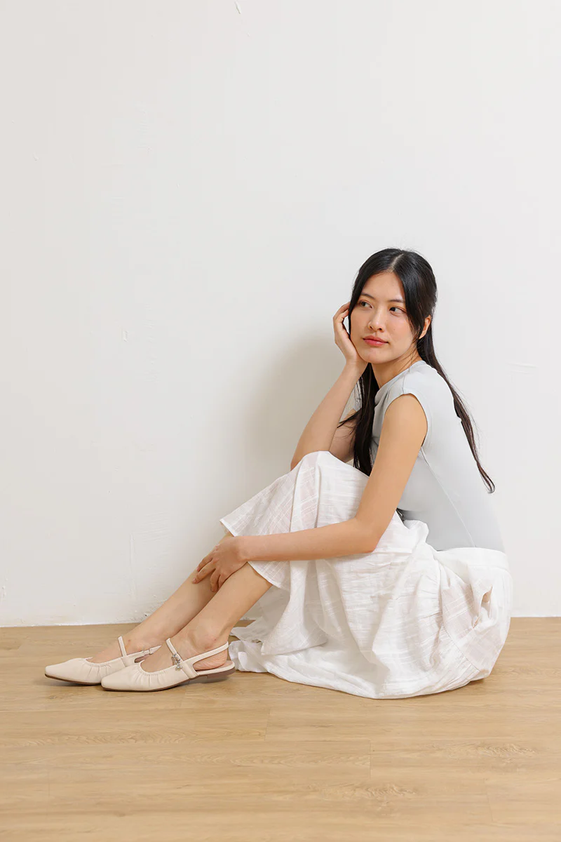 Alvara Charmé Ruching Slingback Flats in Cream - Image 2