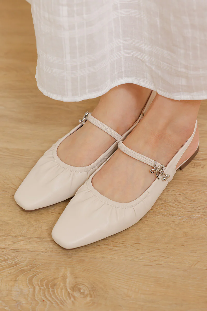 Alvara Charmé Ruching Slingback Flats in Cream - Image 4