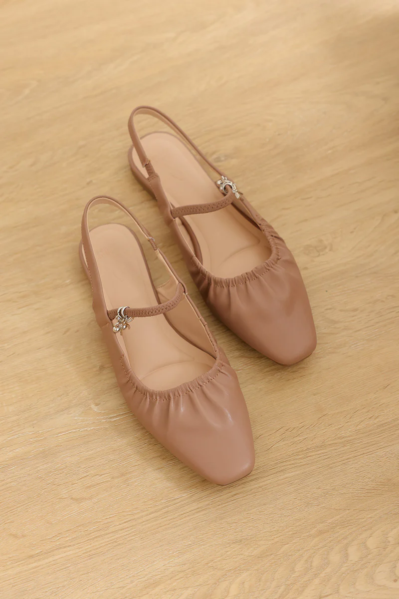 Alvara Charmé Ruching Slingback Flats in Taupe - Image 6