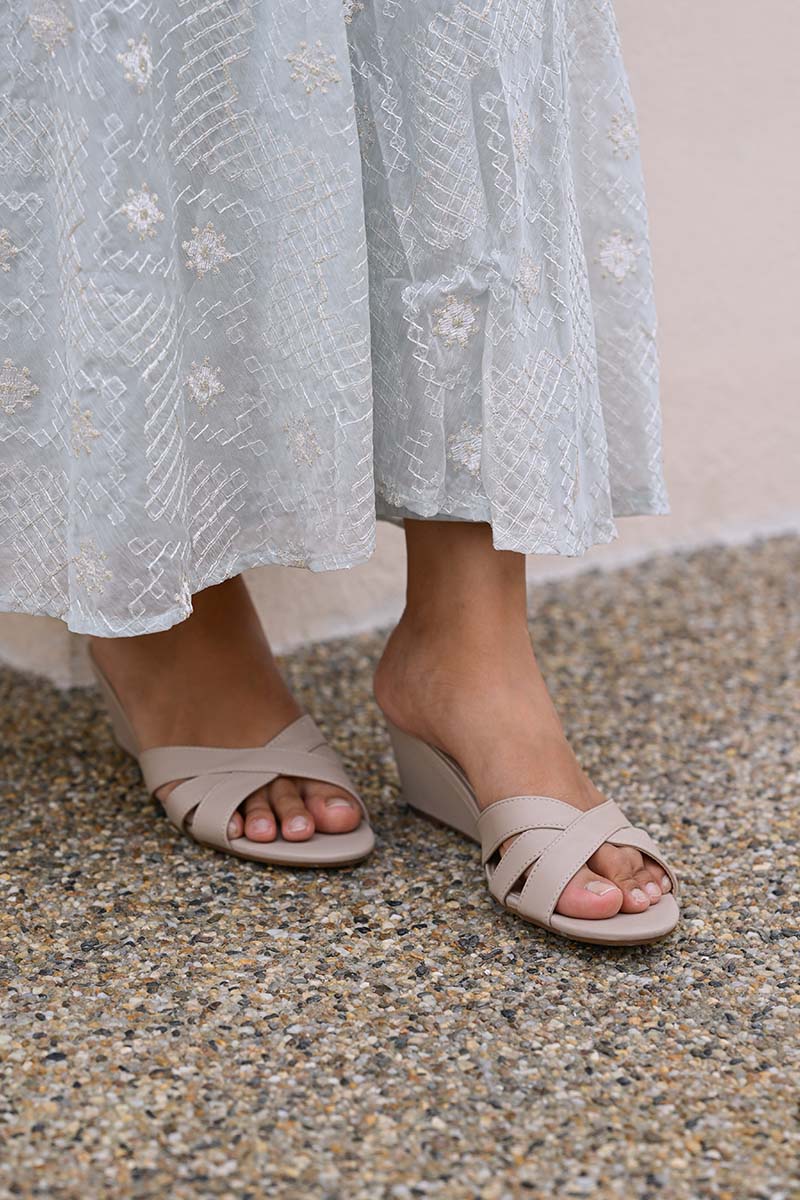 Amaris Cross Strap Wedges in Taupe - Image 2