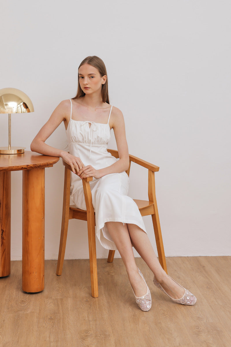 Andrina Textured Sequin Flats in Cream - Image 4