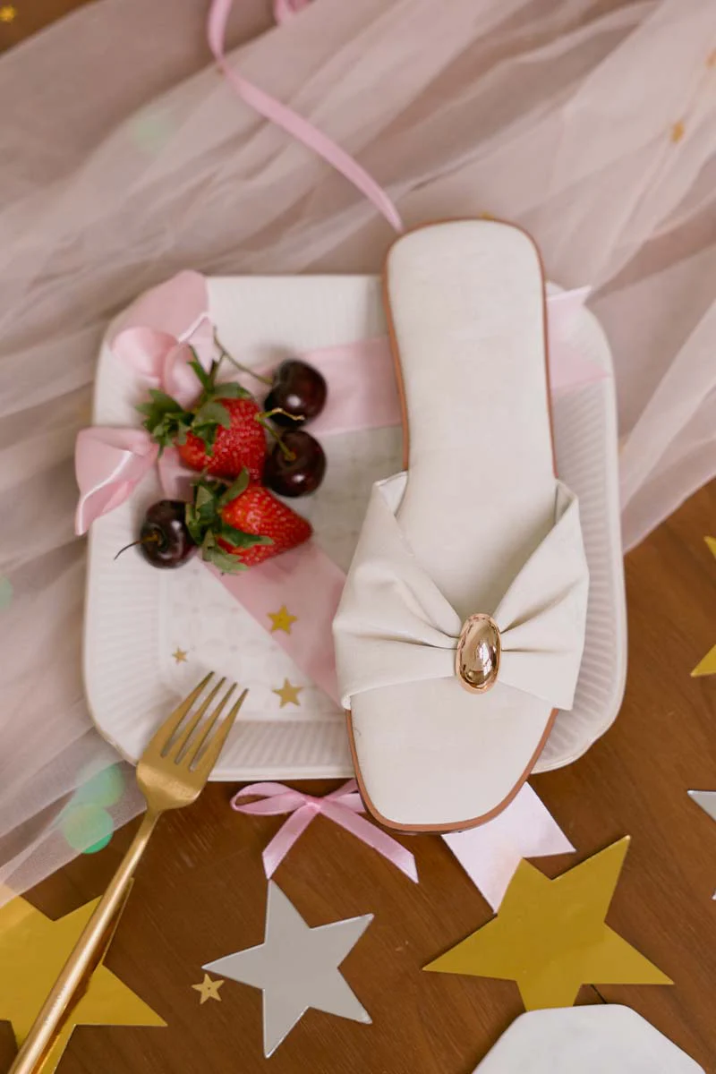 Arianna Bow Cloud Sliders in Waterproof Satin Cream - Image 7