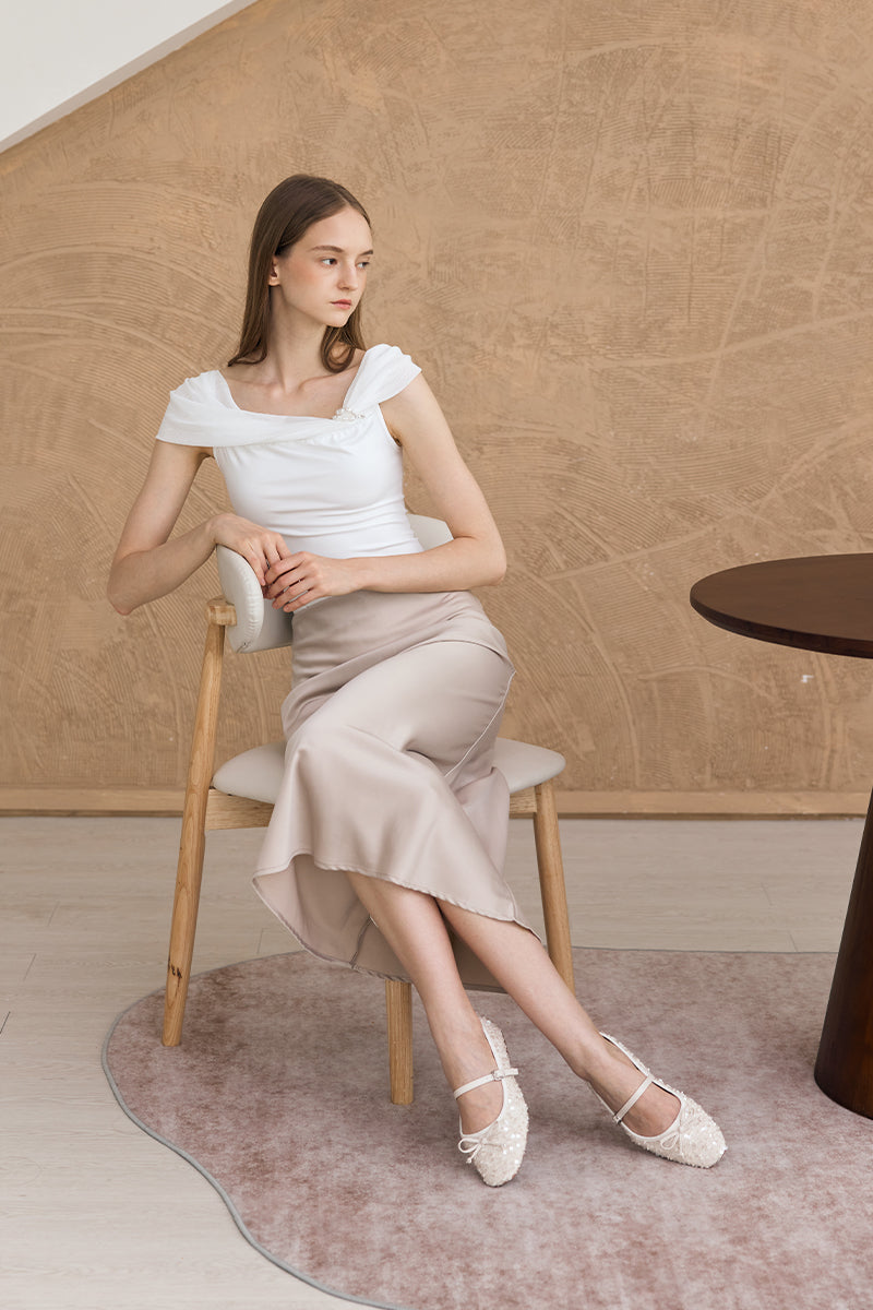 Arlisse Textured Sequin Maryjane Flats in Cream - Image 2