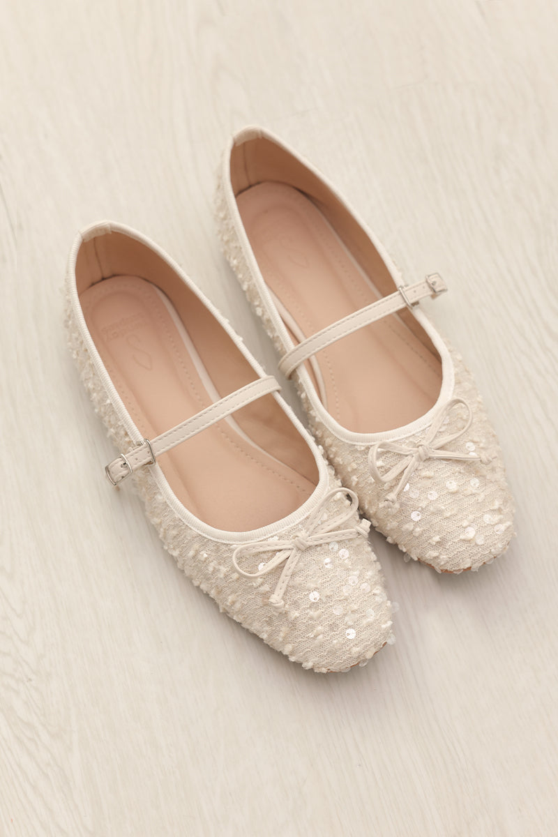 Arlisse Textured Sequin Maryjane Flats in Cream - Image 4