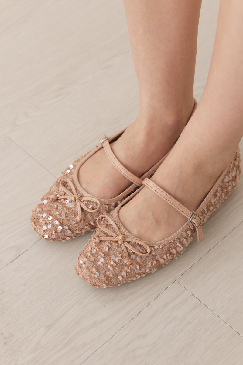 Arlisse Textured Sequin Maryjane Flats in Salmon Pink - Image 6