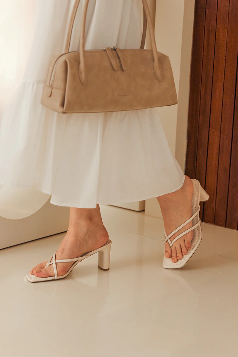 Arya Strappy Block Heels in Waterproof Linen - Image 3