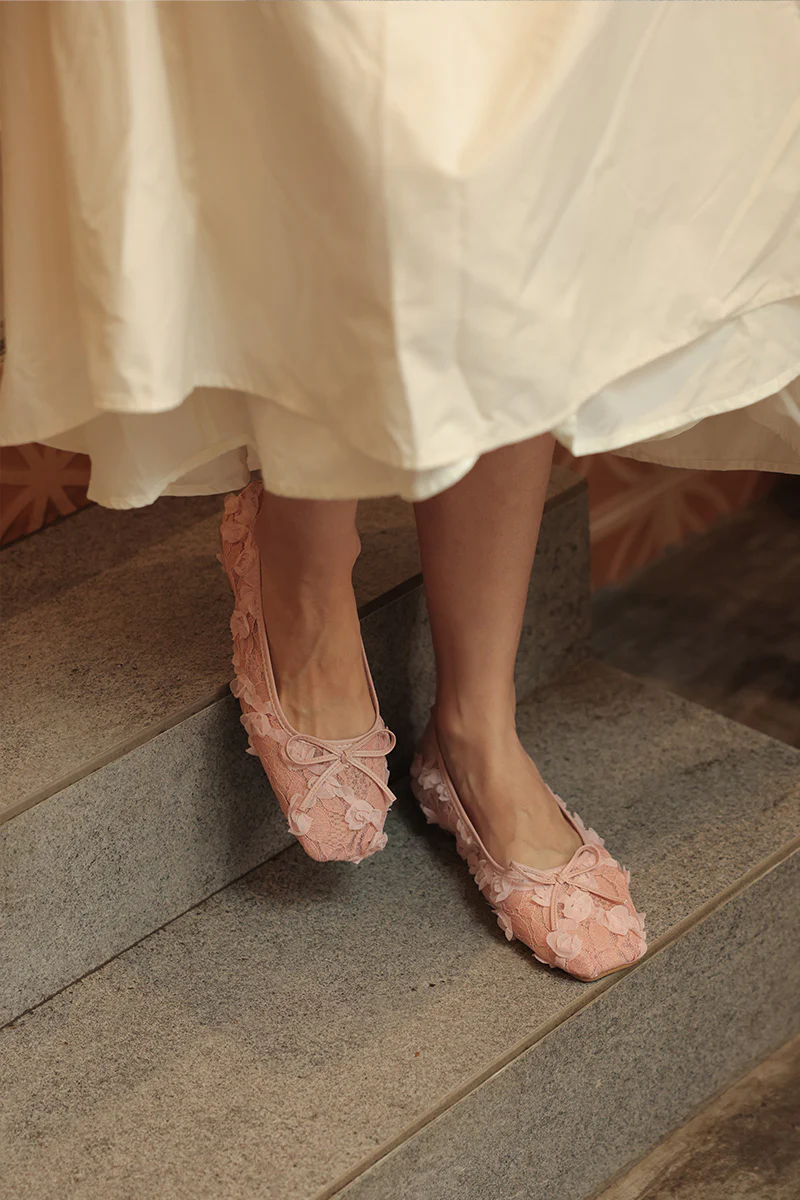 Avalyn Floral Mesh Flats in Pink - Image 2