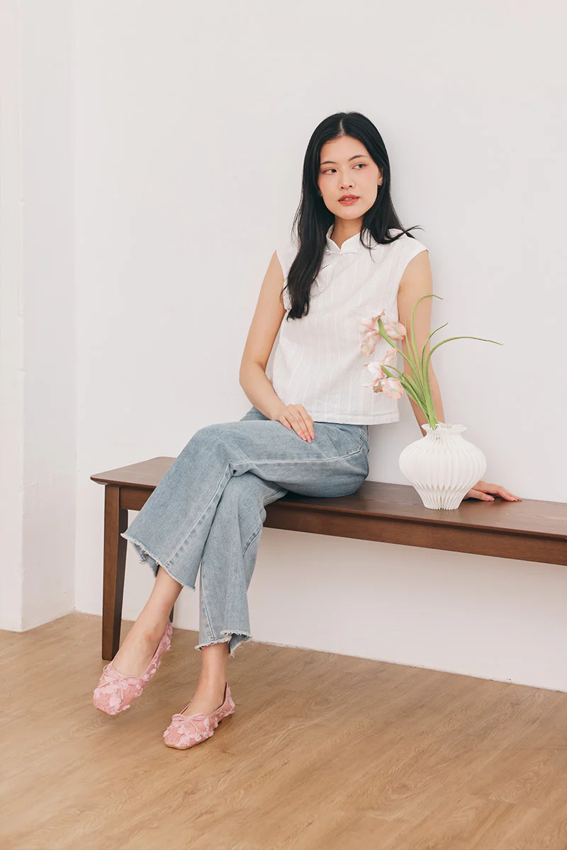 Avalyn Floral Mesh Flats in Pink - Image 3