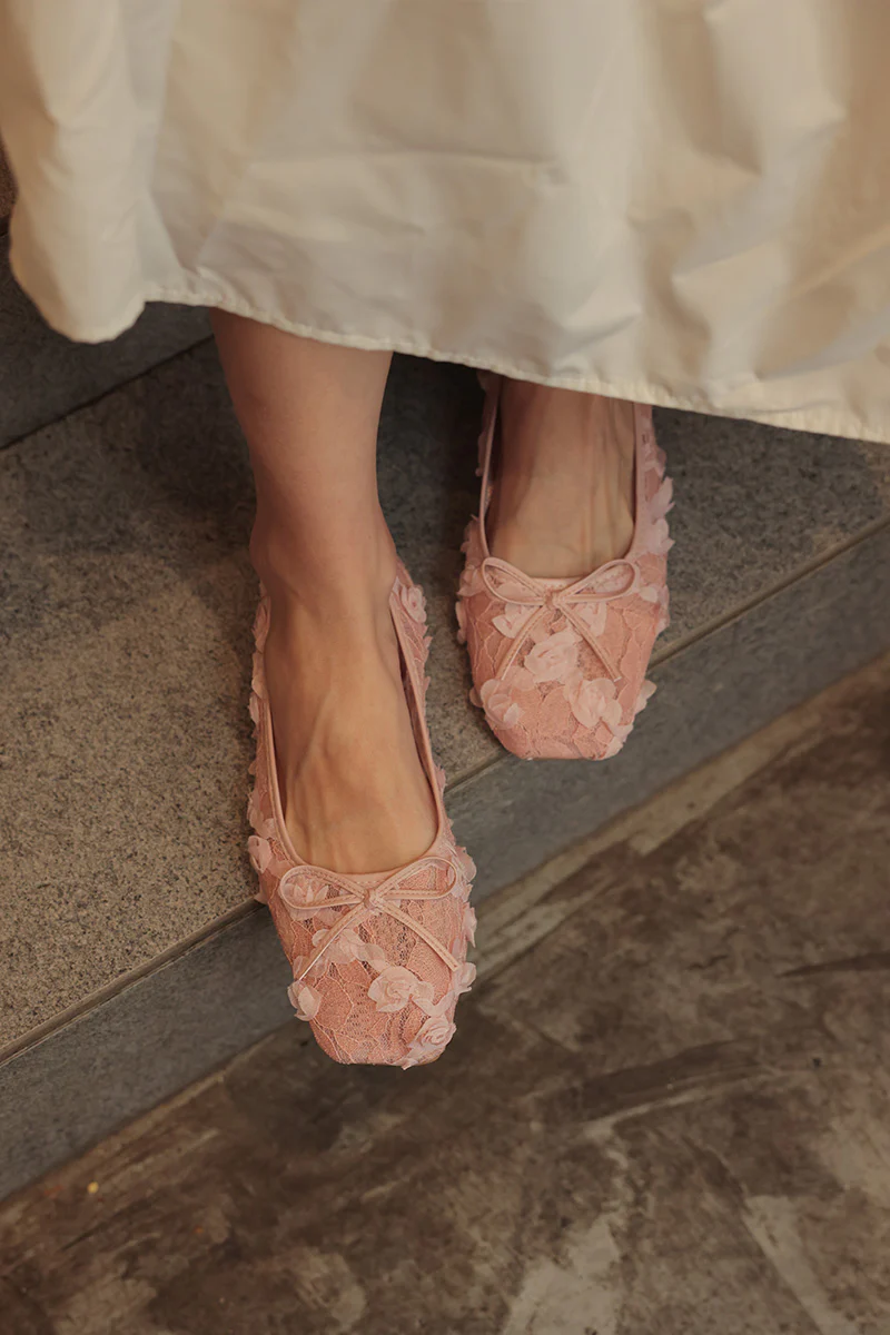 Avalyn Floral Mesh Flats in Pink - Image 6