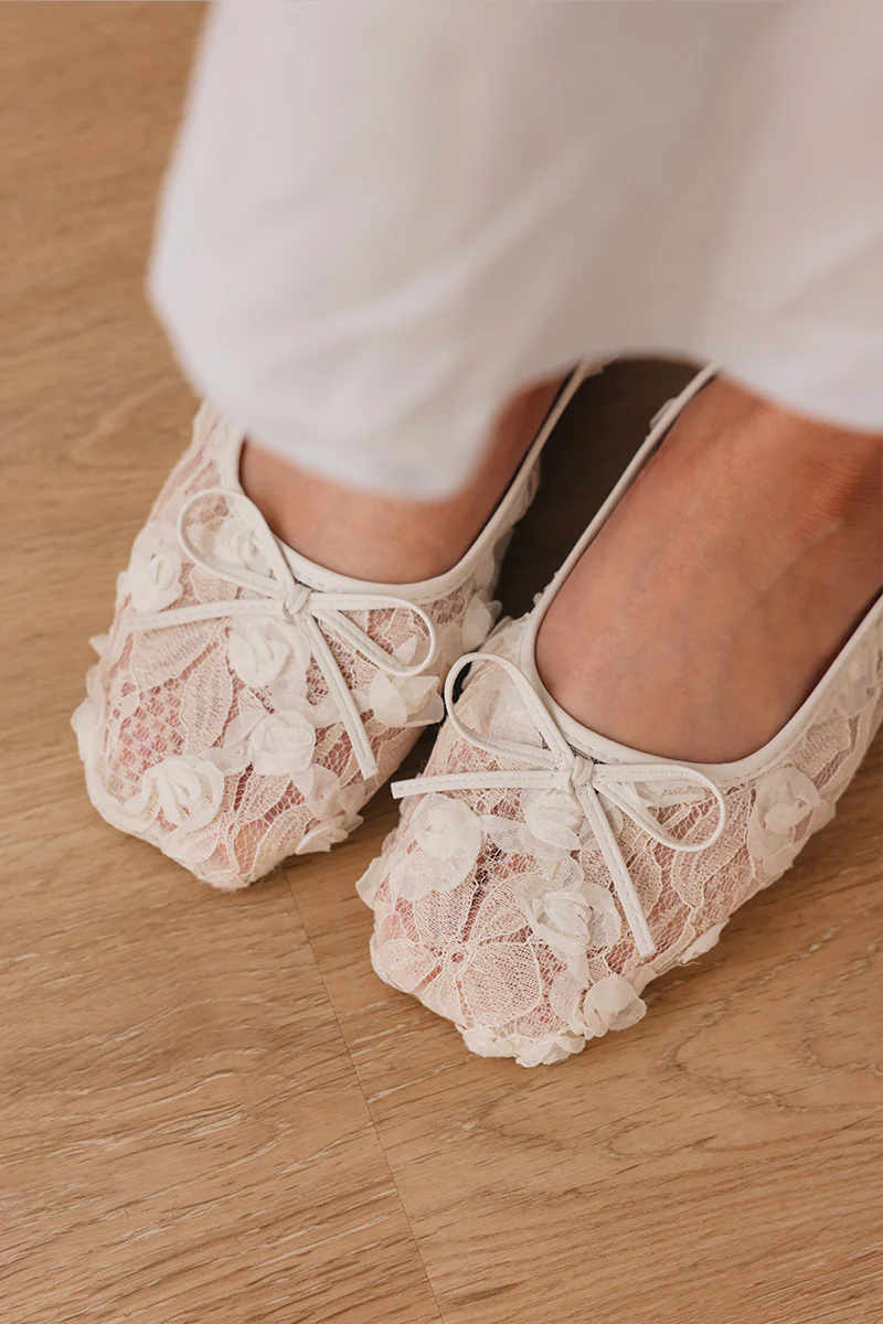 Avalyn Floral Mesh Flats in White - Image 5