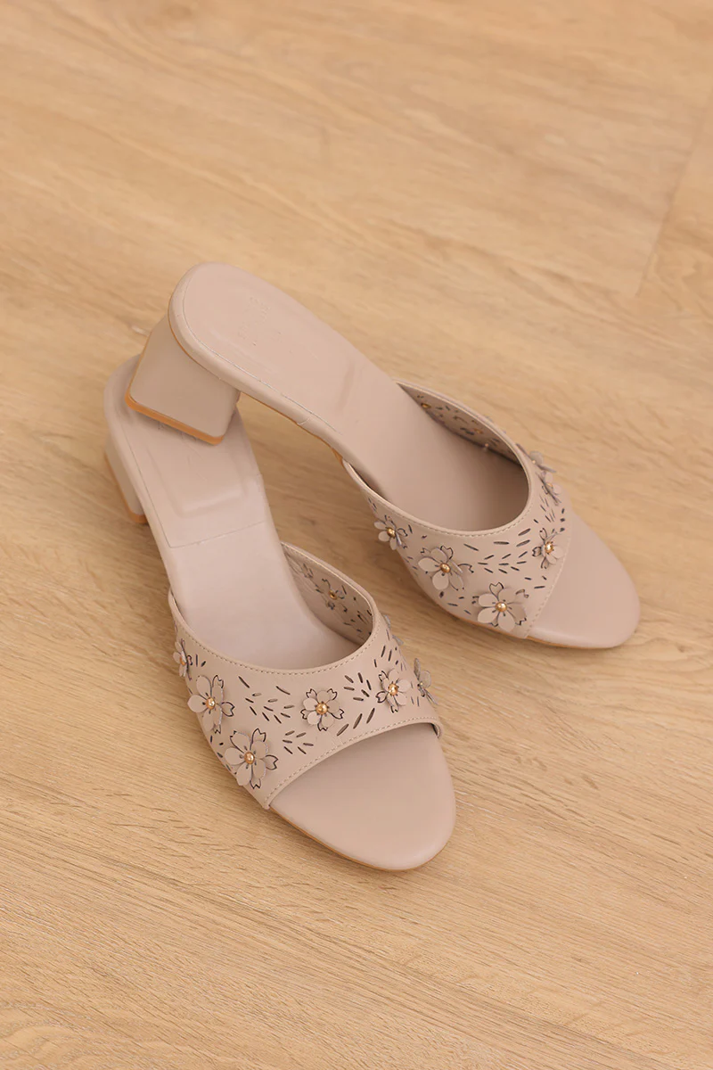 Avel Floral Block Heels in Taupe - Image 6
