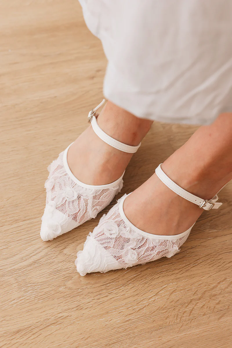 Aveline Embroidered Kitten Heels in White - Image 6