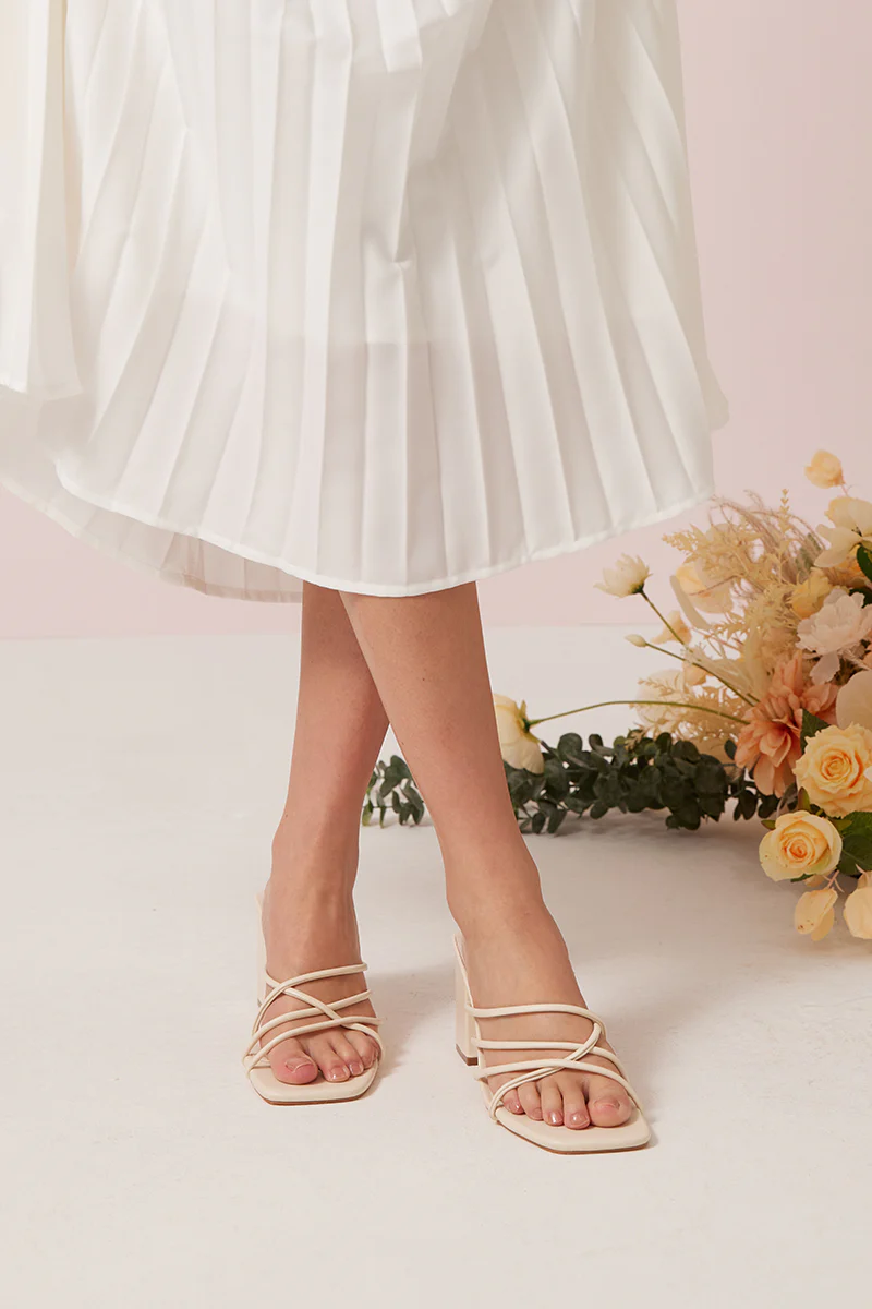 Avenue Strappy Block Heels in Ivory - Image 2