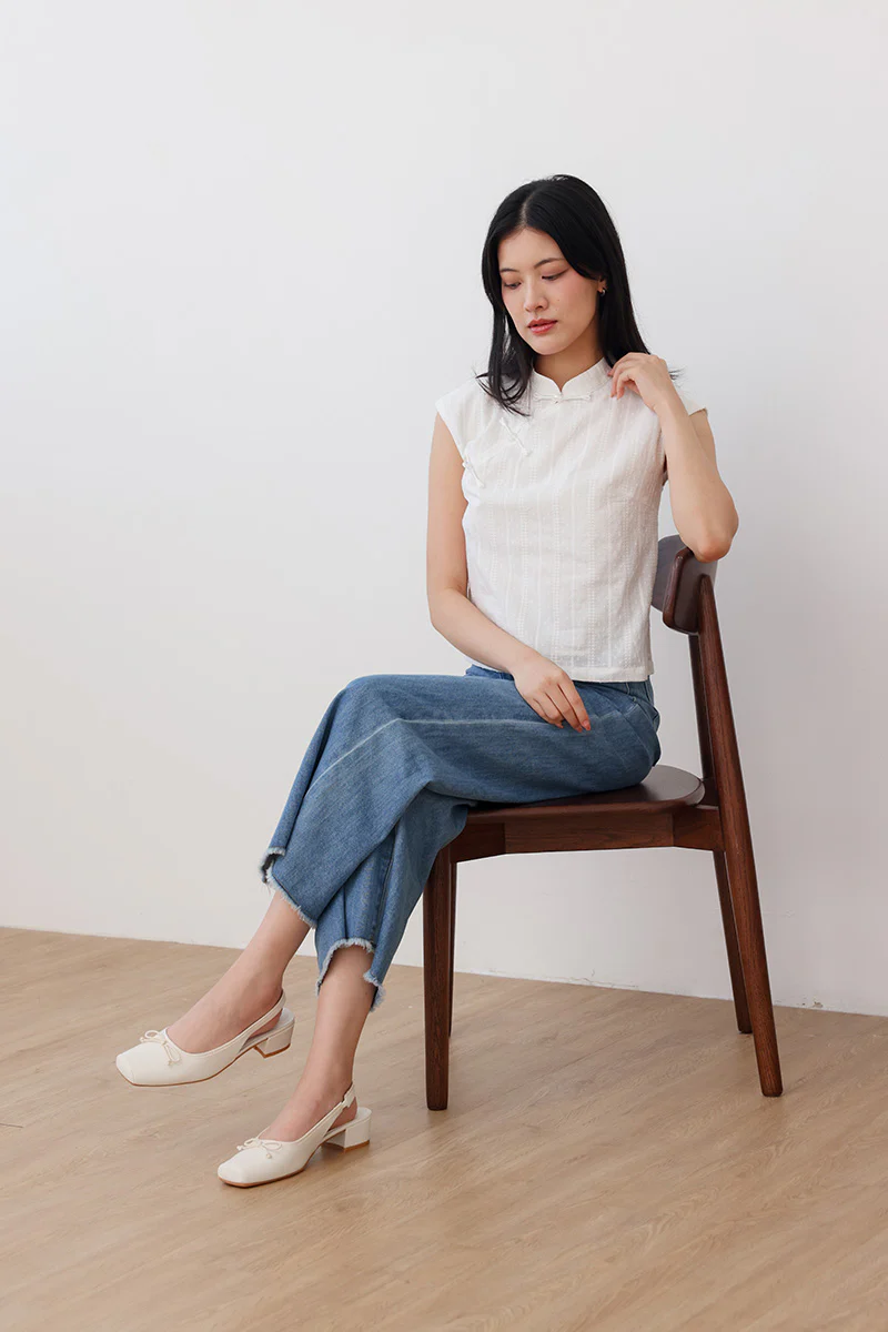 Belle Bow Slingback Flats in Cream - Image 2