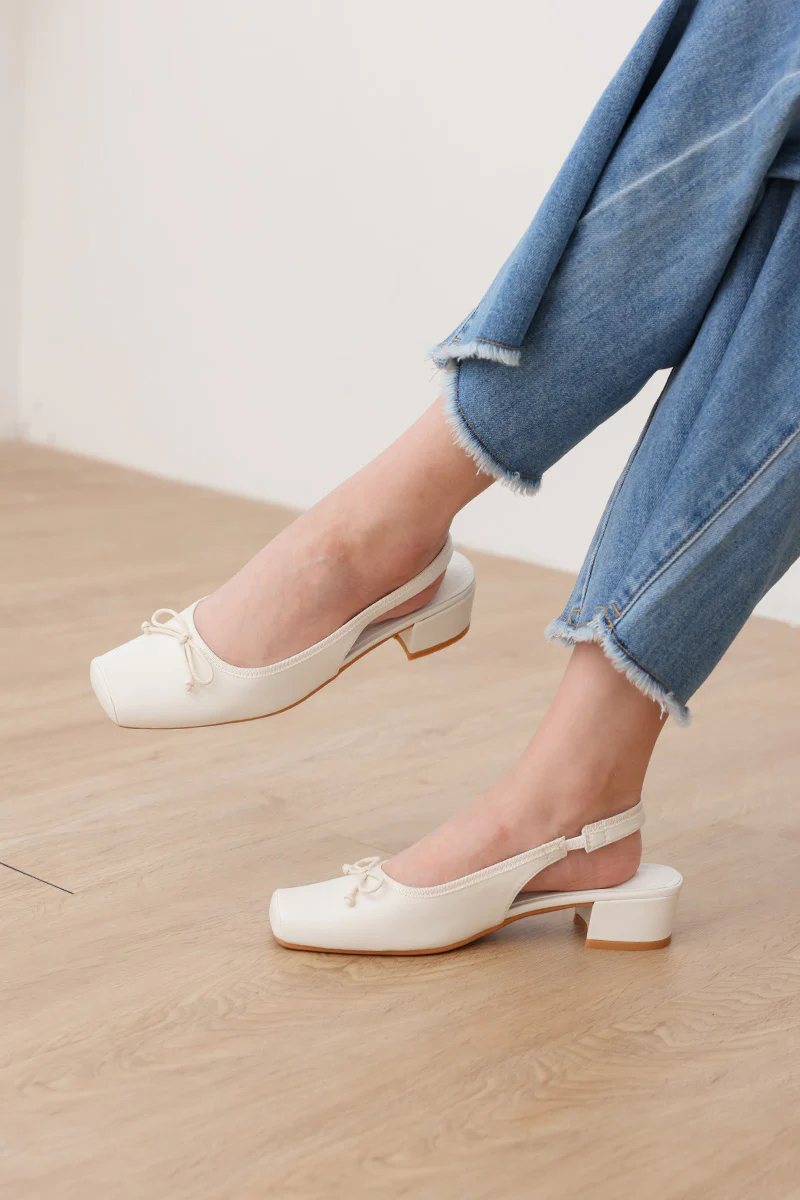 Belle Bow Slingback Flats in Cream - Image 5