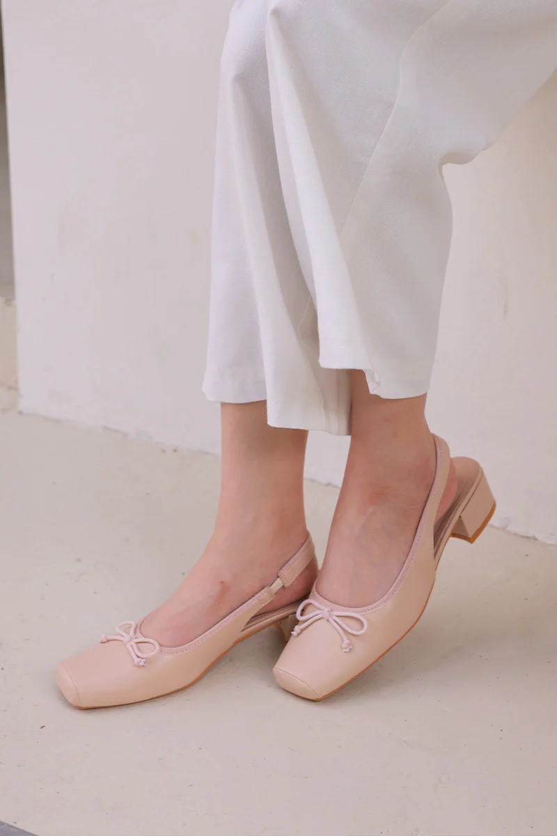 Belle Bow Slingback Flats in Nude Pink - Image 3
