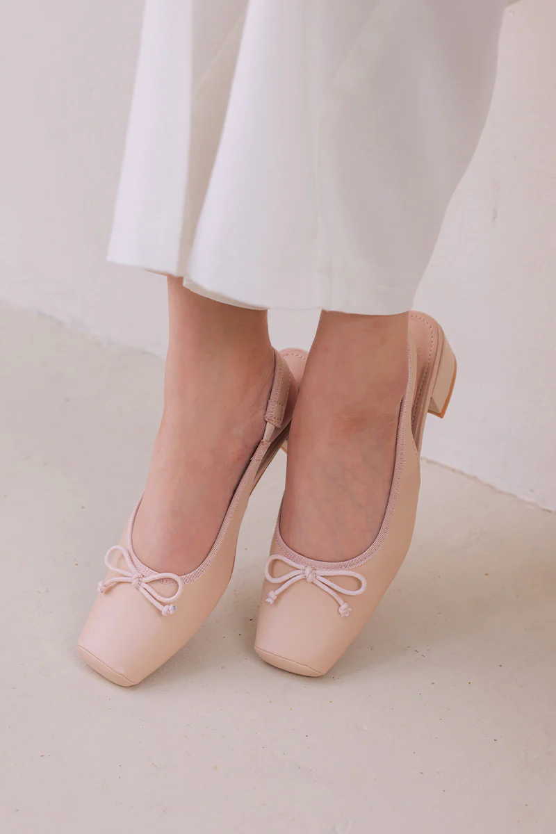 Belle Bow Slingback Flats in Nude Pink - Image 4
