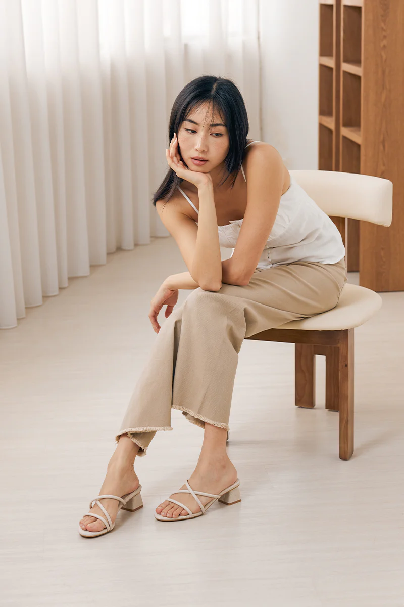 Bessie Strappy Heels in Waterproof Linen - Image 3