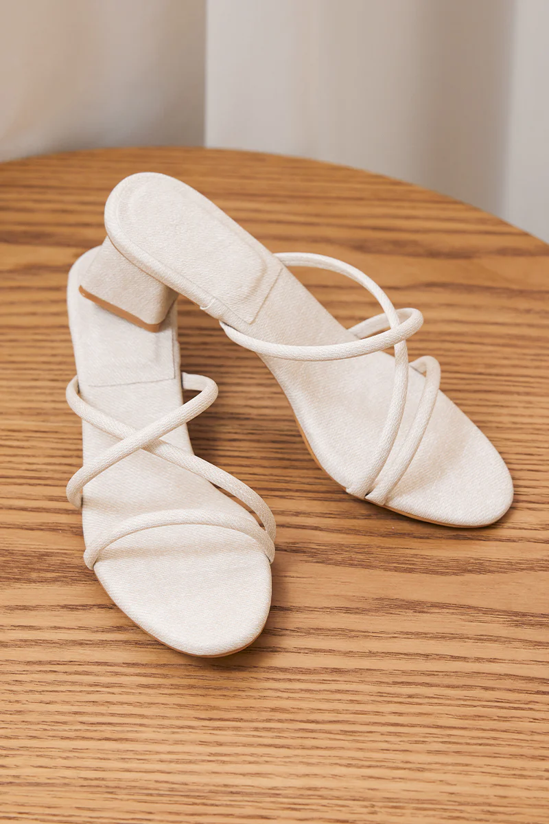 Bessie Strappy Heels in Waterproof Linen - Image 6