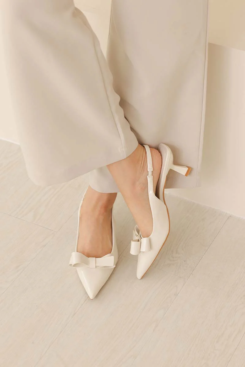 Blaire Bow Slingback Heels in Cream - Image 3