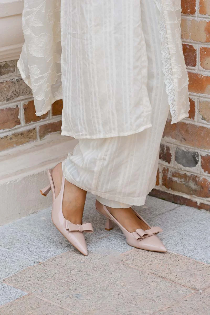Blaire Bow Slingback Heels in Nude - Image 2