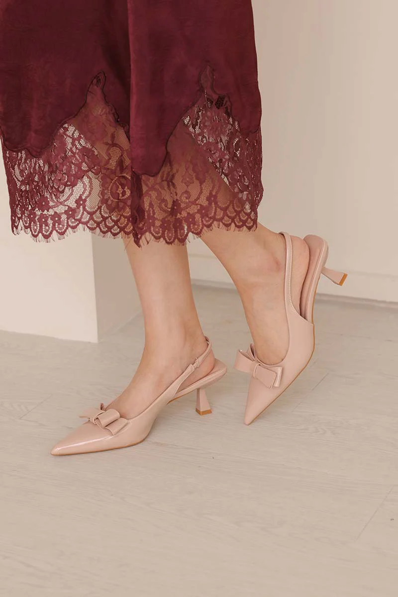 Blaire Bow Slingback Heels in Nude - Image 4