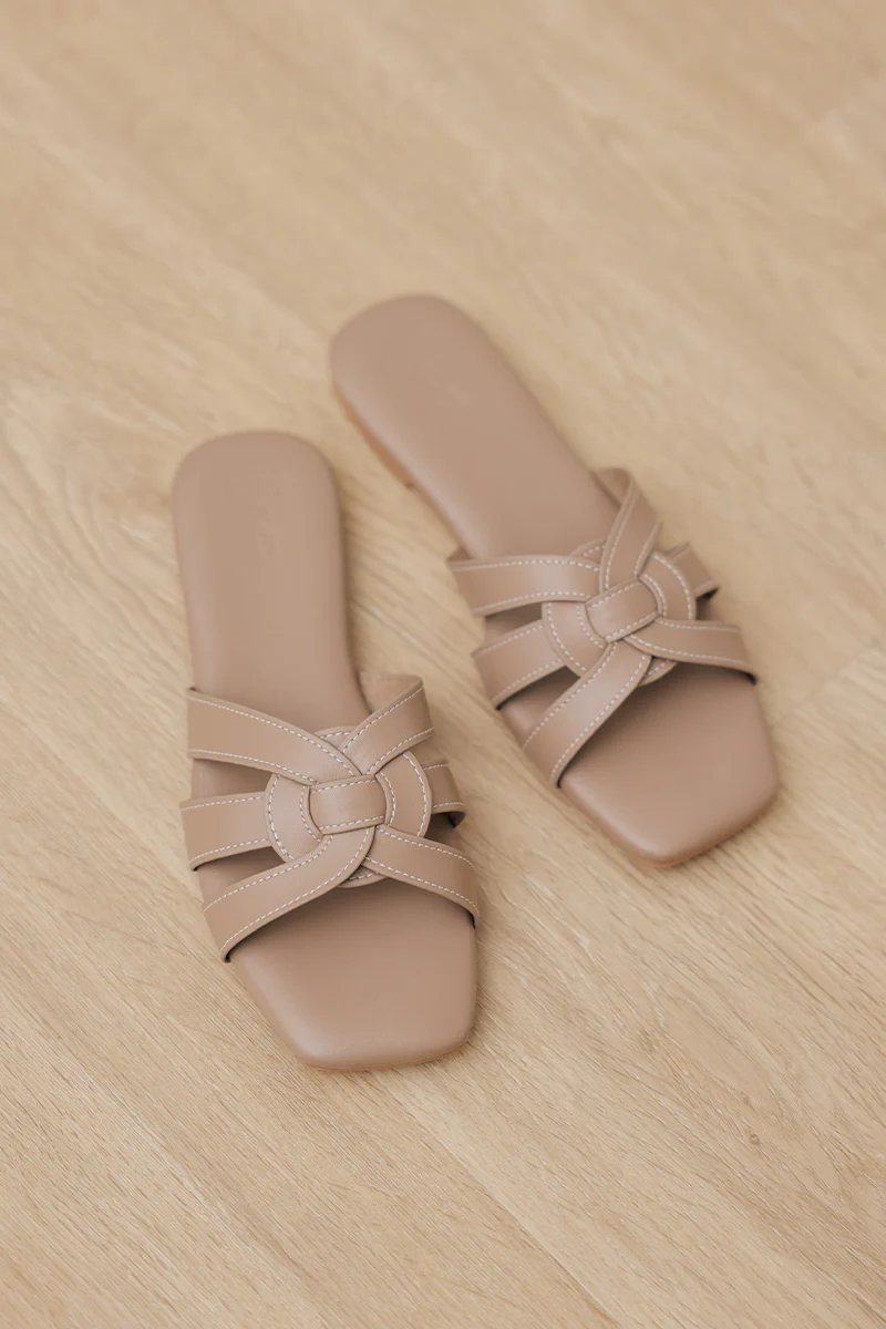 Bonita Contrast Stitching Sliders in Taupe - Image 2