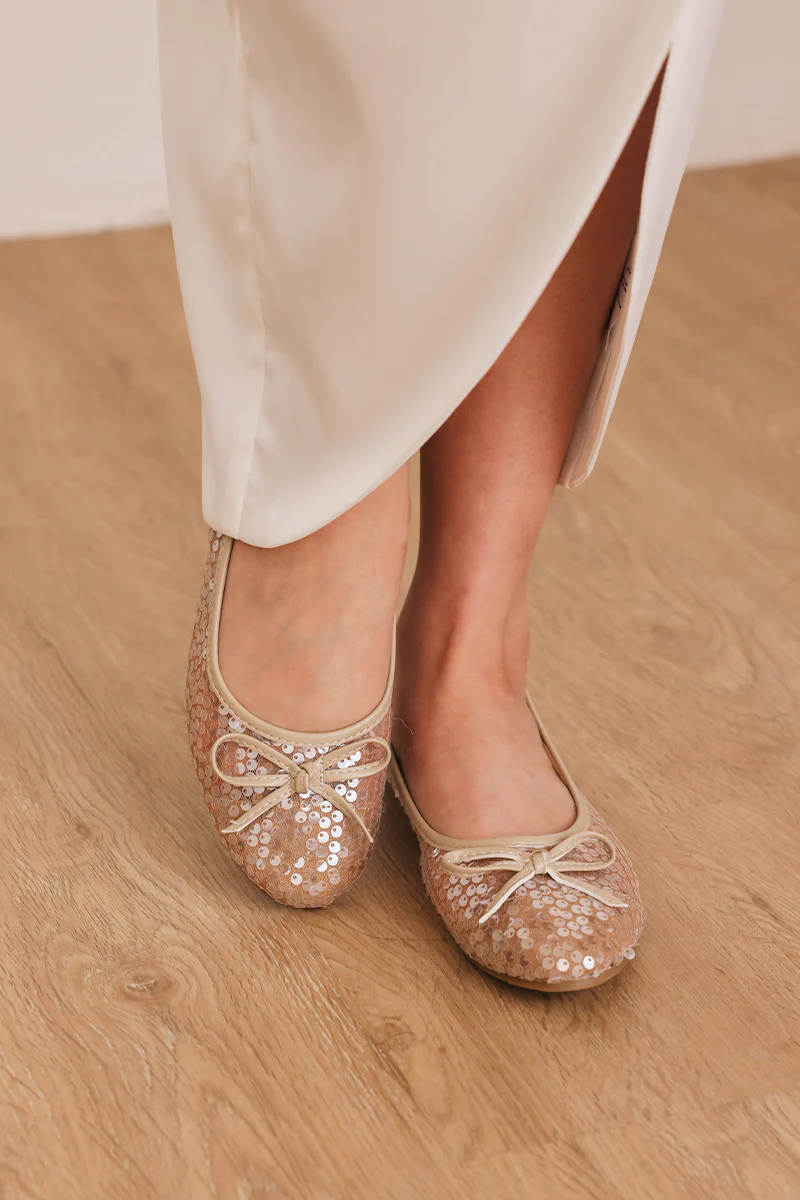 Bree Sequin Flats in Beige - Image 4