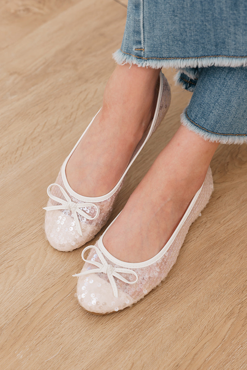 Bree Sequin Flats in White - Image 3