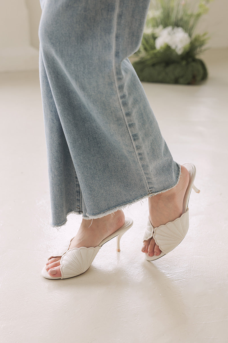 Brisa Embroidered Heels in Cream Waterproof Satin - Image 3