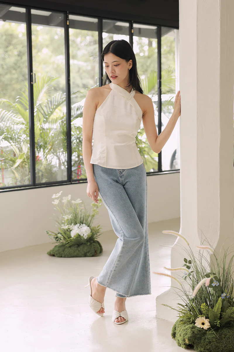 Brisa Embroidered Heels in Cream Waterproof Satin - Image 6