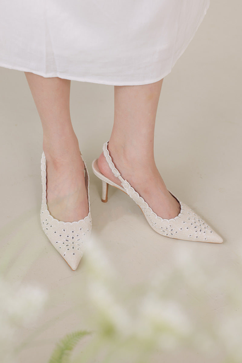 Calina Embroidered Slingback Heels in Waterproof Linen - Image 2
