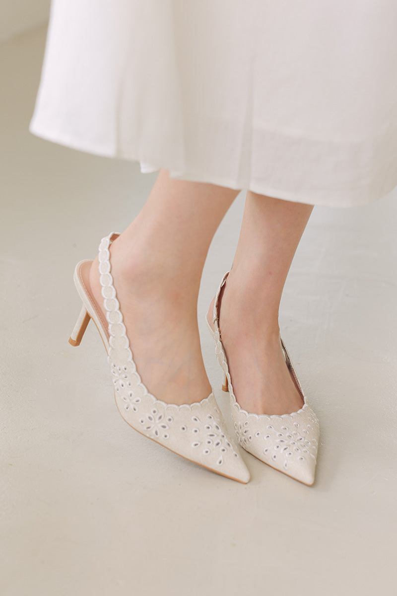 Calina Embroidered Slingback Heels in Waterproof Linen - Image 6