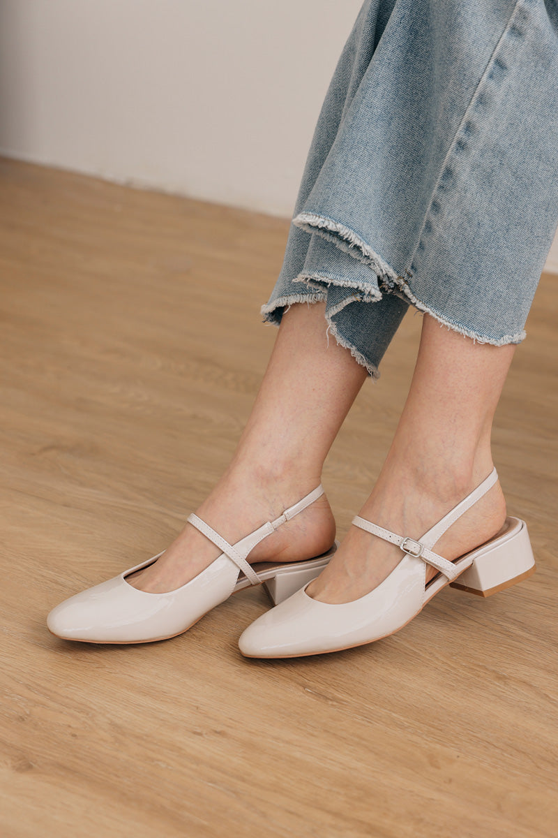 Caliora Maryjane Slingback Heels in Cream Patent - Image 3