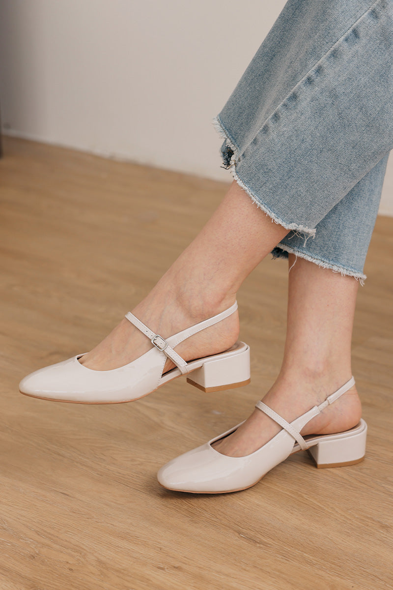 Caliora Maryjane Slingback Heels in Cream Patent - Image 4