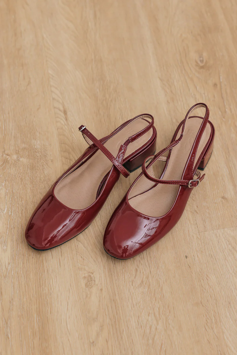Caliora Maryjane Slingback Heels in Red Wine Patent - Image 3