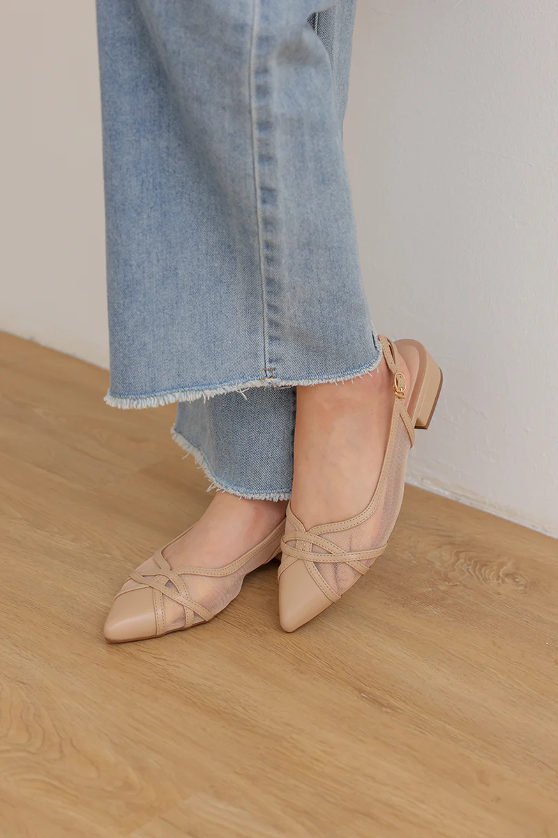 Calista Mesh Slingback Flats in Nude