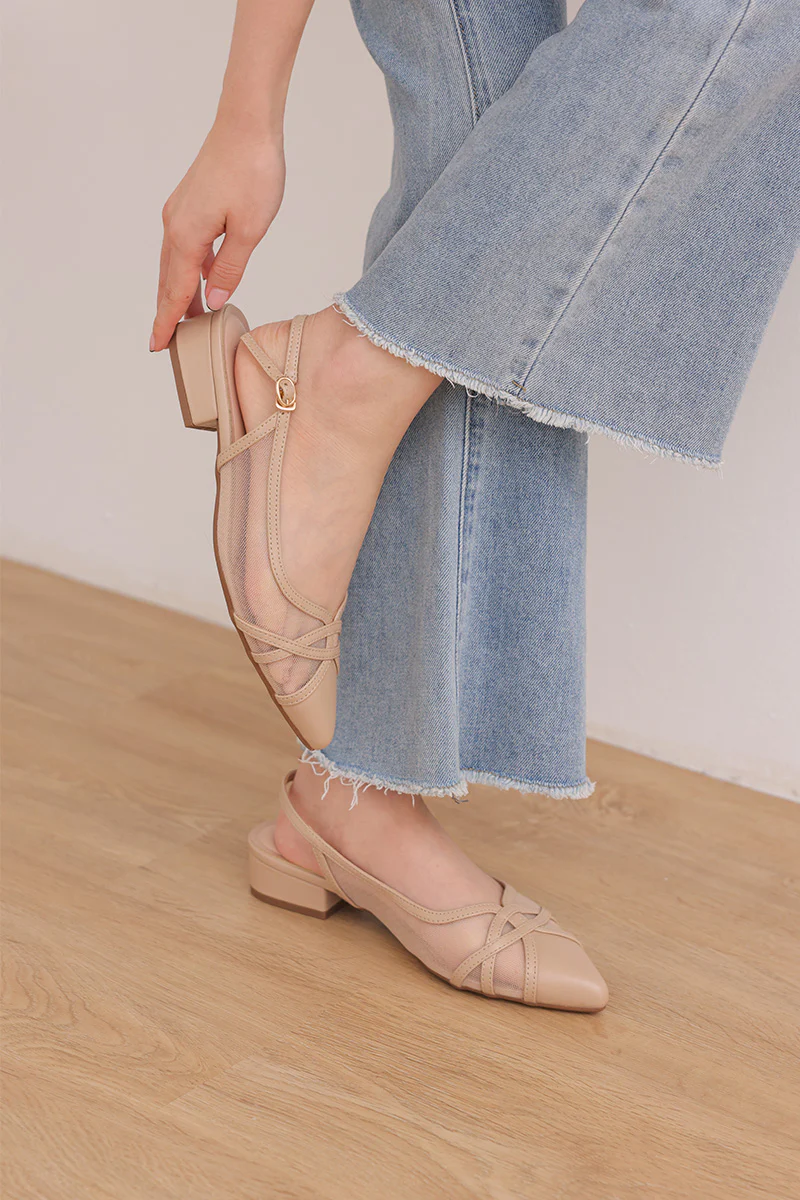 Calista Mesh Slingback Flats in Nude - Image 3