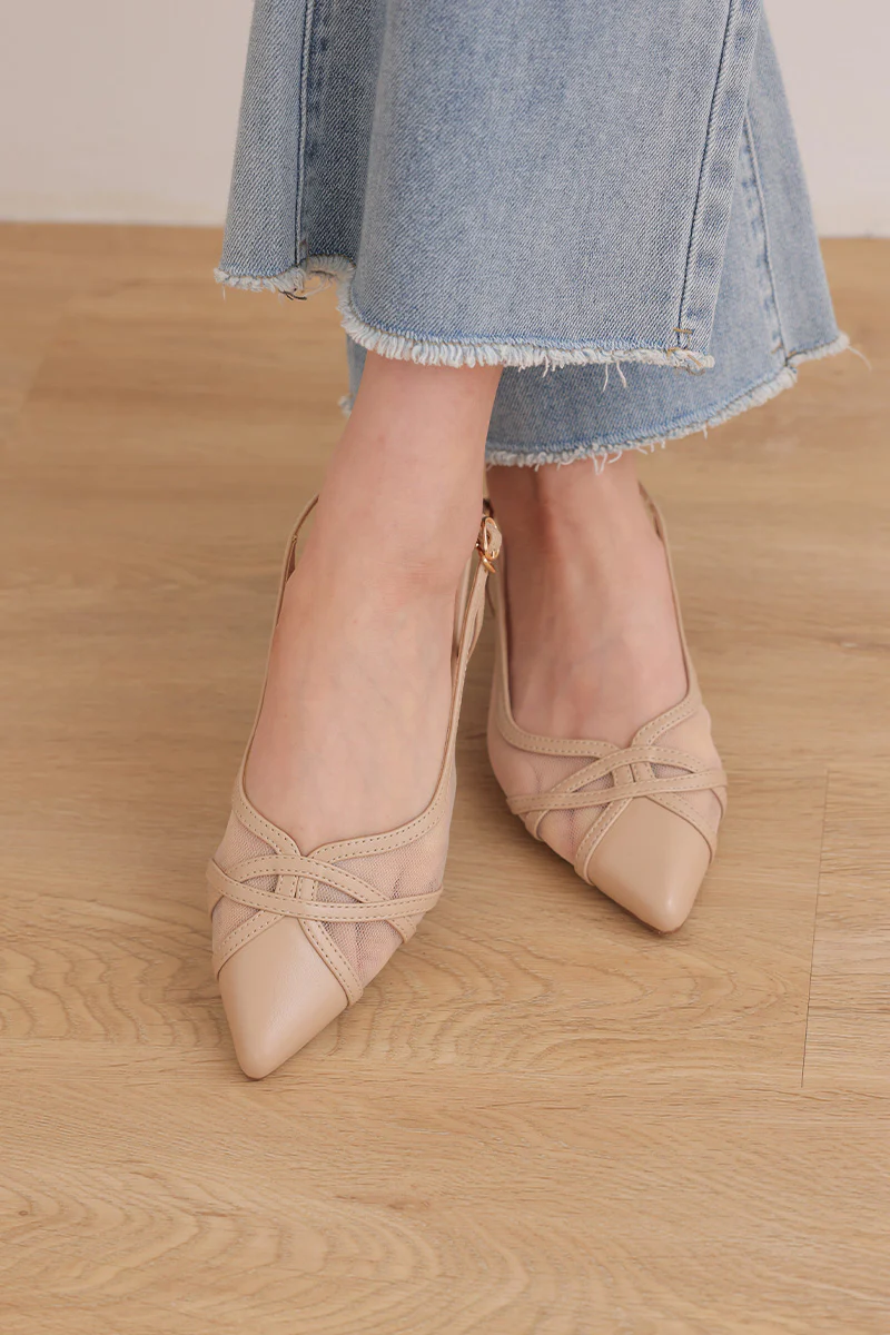 Calista Mesh Slingback Flats in Nude - Image 4