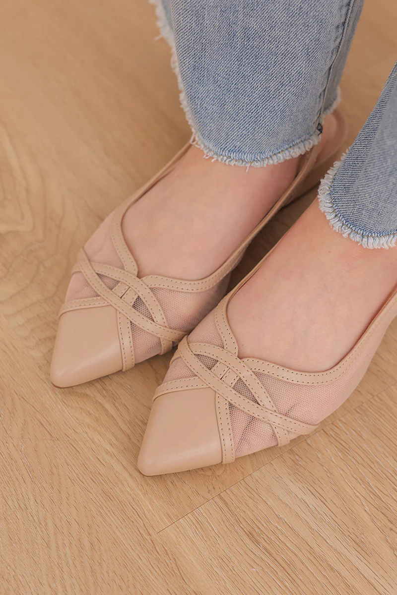 Calista Mesh Slingback Flats in Nude - Image 5
